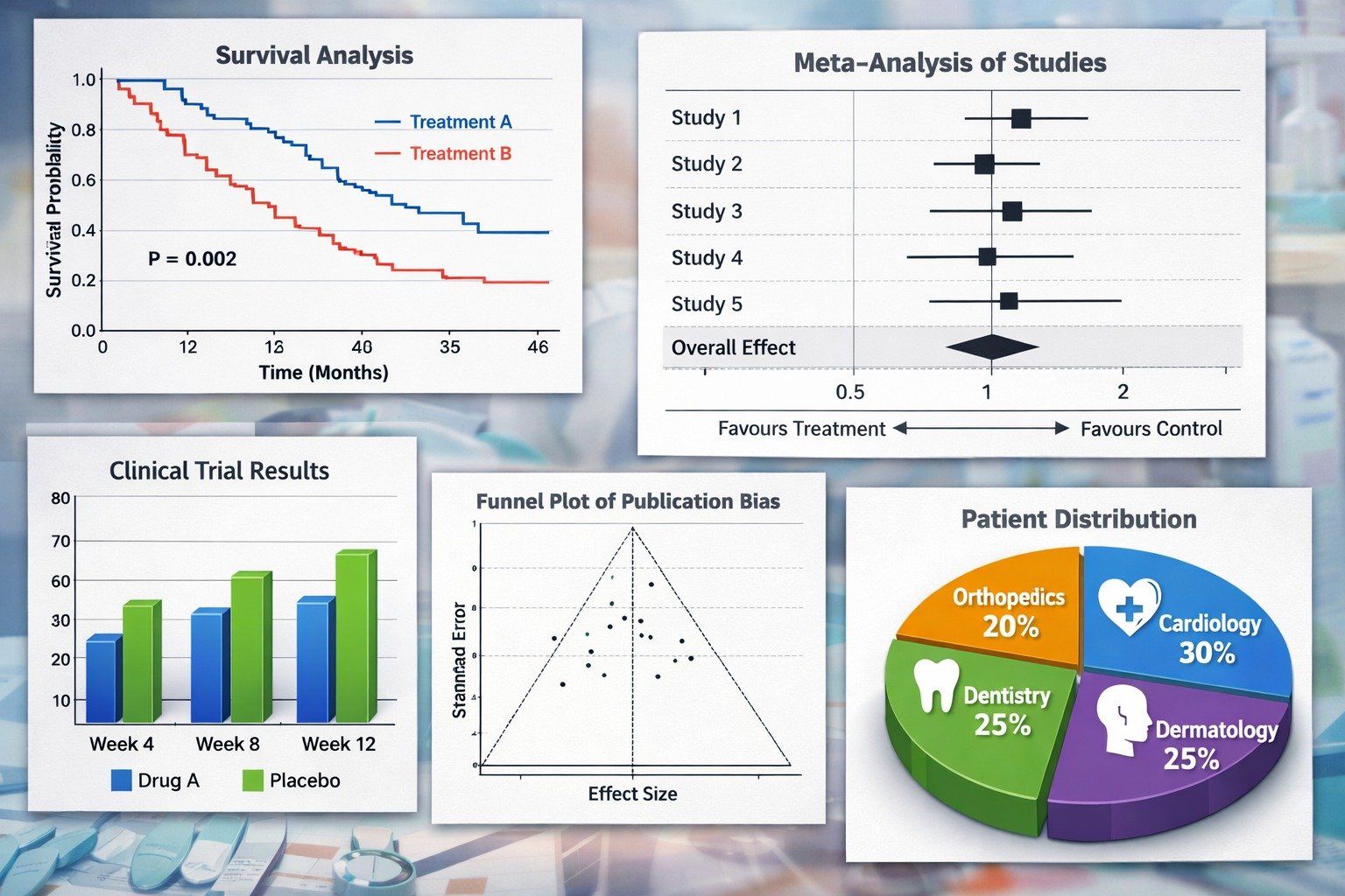 Clinical Trial Outcomes Kaplan-Meier Survival Analysis Meta-Analysis Forest Plot Funnel Plot